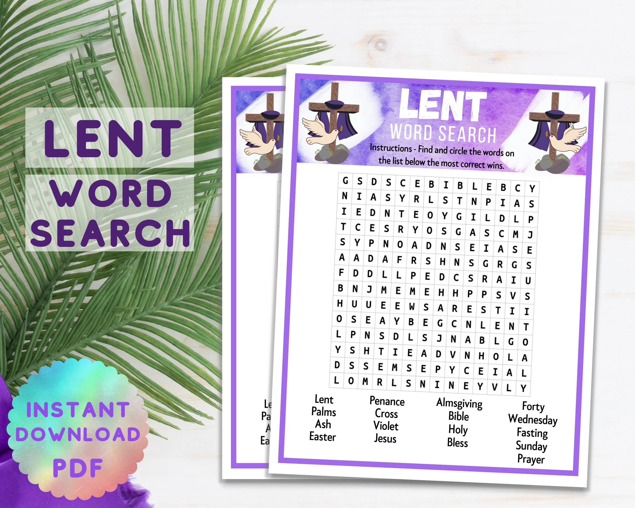 printable lent word search kids lenten party game lent word activity catholic christian easter quiz for adults children etsy