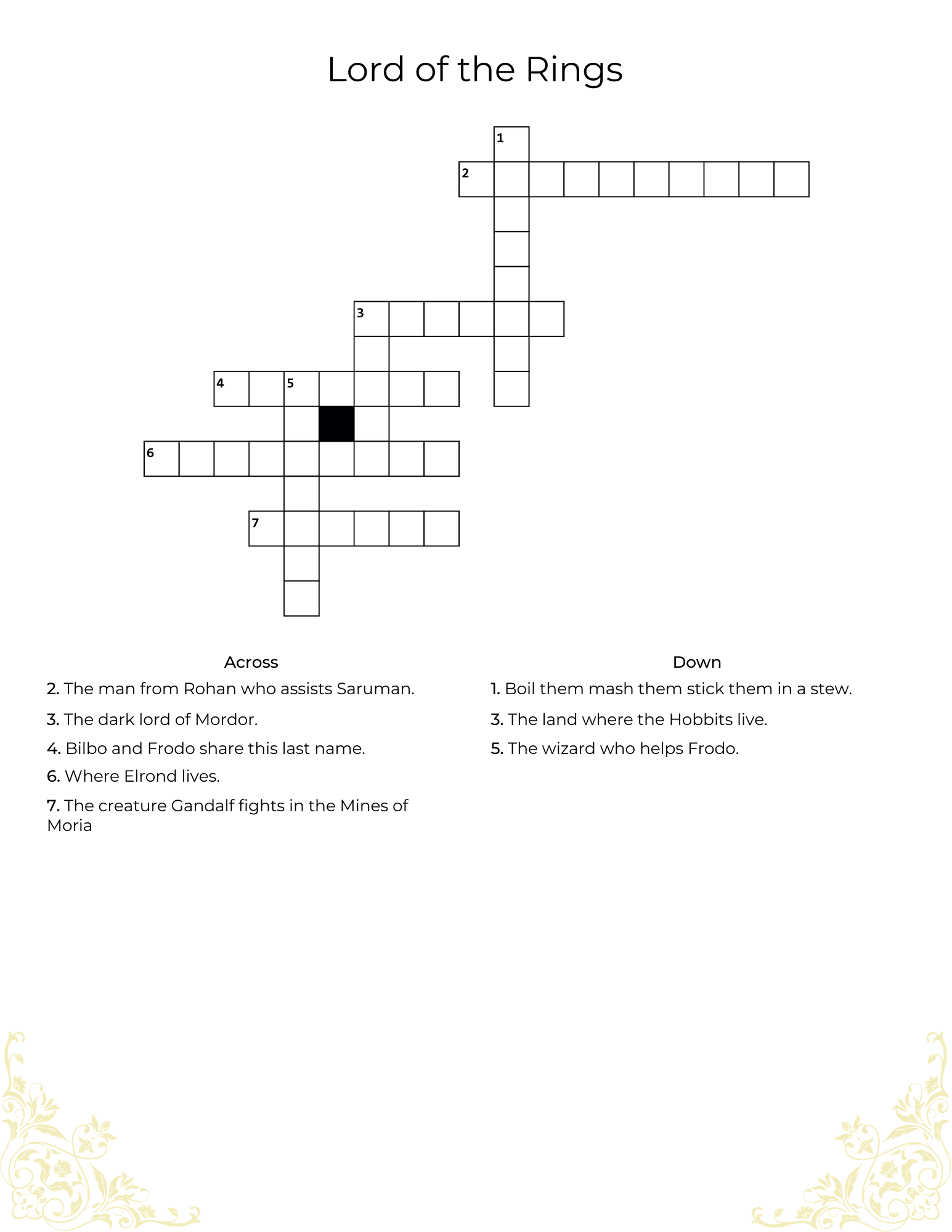 Lotr Word Search And Puzzles Printable