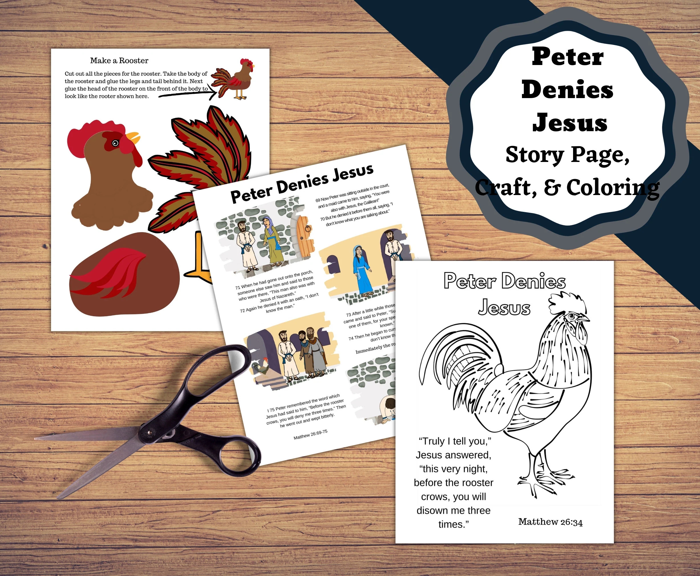 Printable Peter Denies Jesus Peter Denies Jesus Three Times Before The Rooster Crows Story Craft And Rooster Etsy Printable Peter Denies Jesus Peter Denies Jesus Three Times Before The Rooster Crows Story Craft And Rooster Etsy