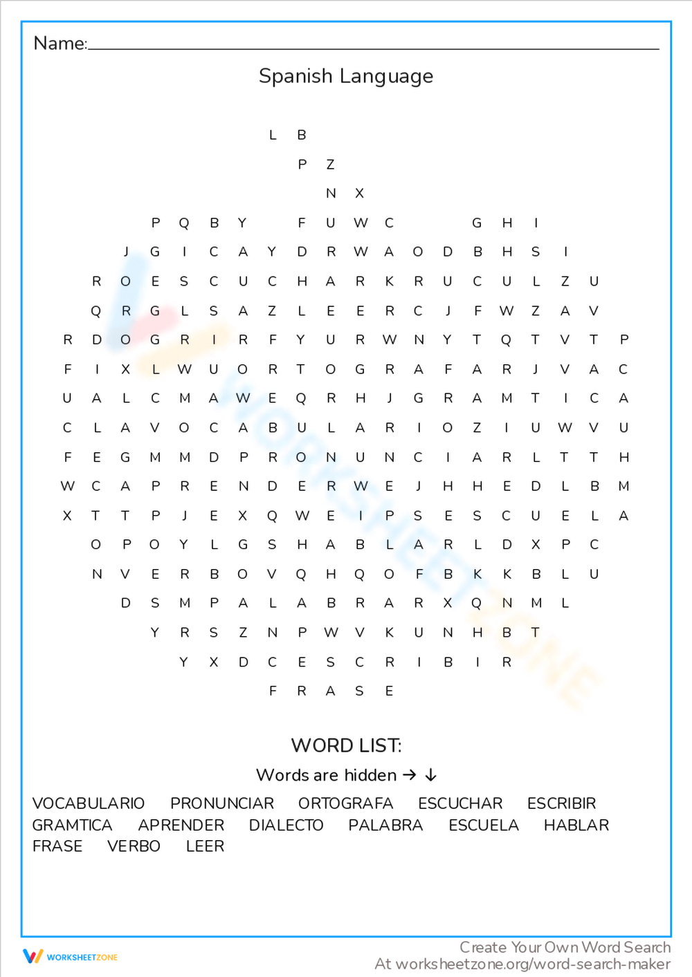 Printable Spanish Word Search Worksheets