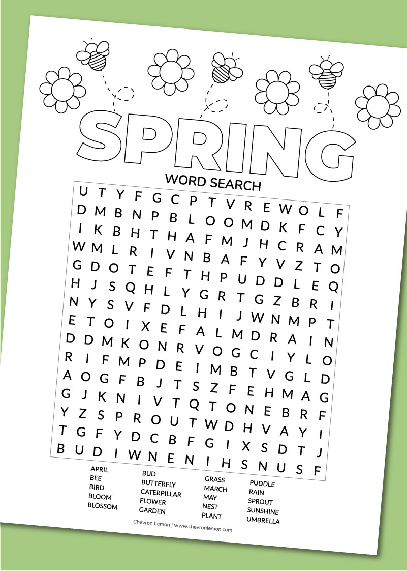 Printable Spring Word Search Chevron Lemon Worksheets Library