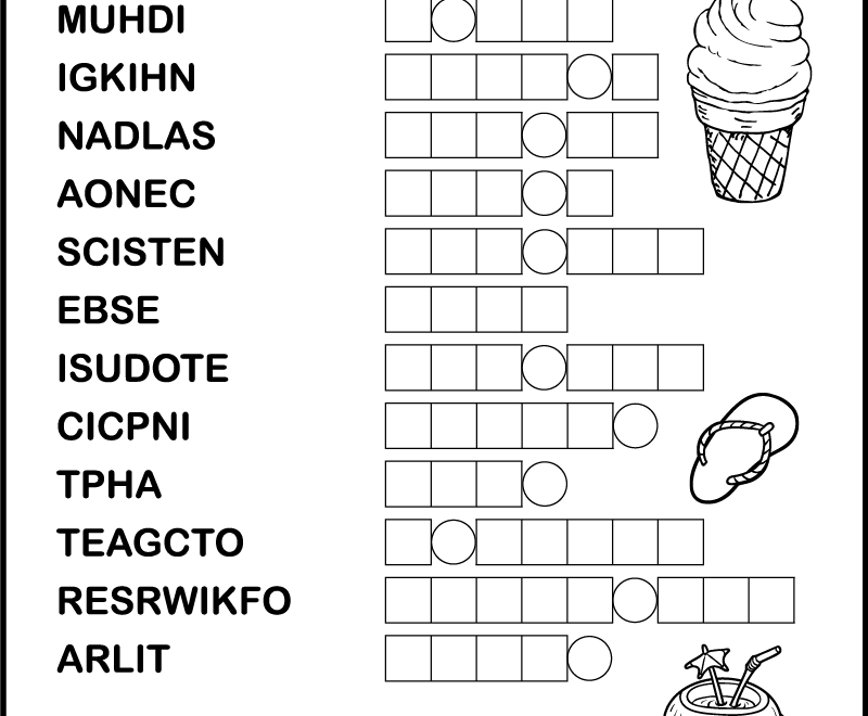 Printable Summer Word Scrambles For Kids Tree Valley Academy