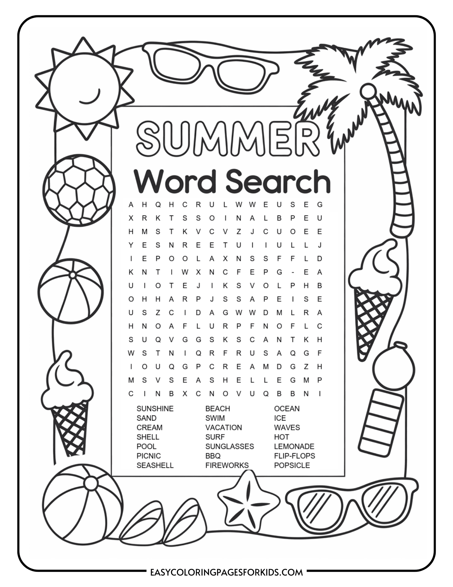 Printable Summer Word Search 2 Free PDF Pages Easy Coloring Pages For Kids