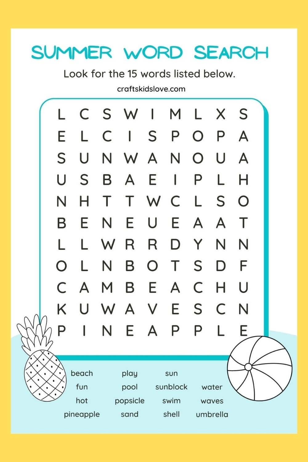 Printable Easy Summer Word Search