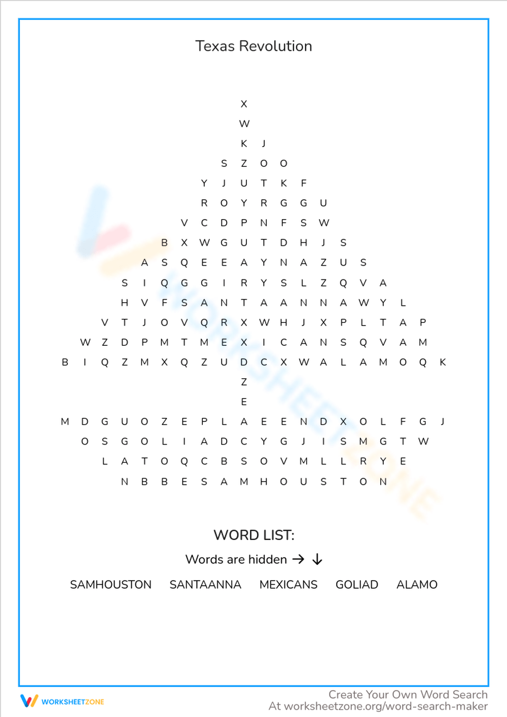 Texas Revolution Word Search Free Printable