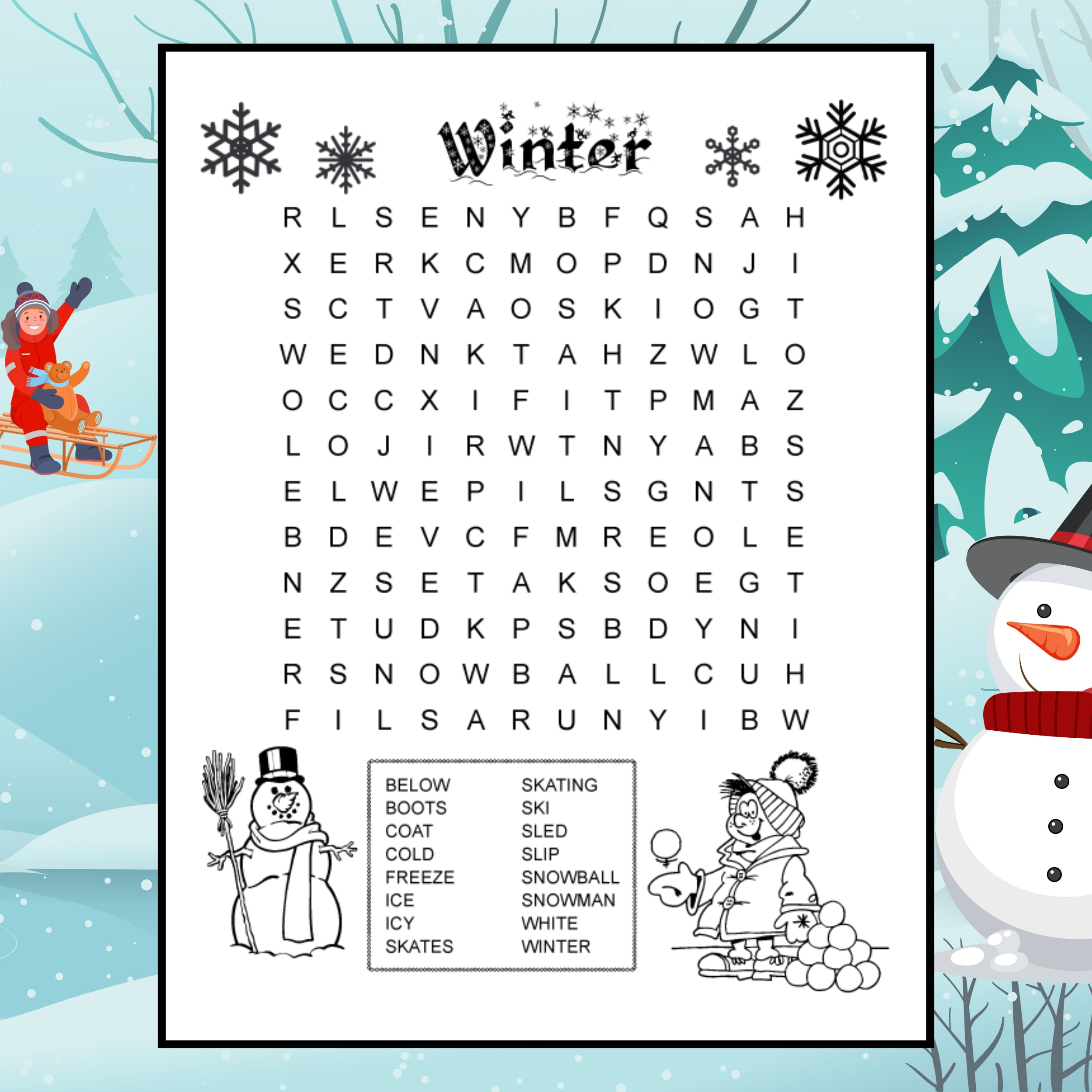 Printable Winter Word Search For 3rd Grade Tree Valley Academy