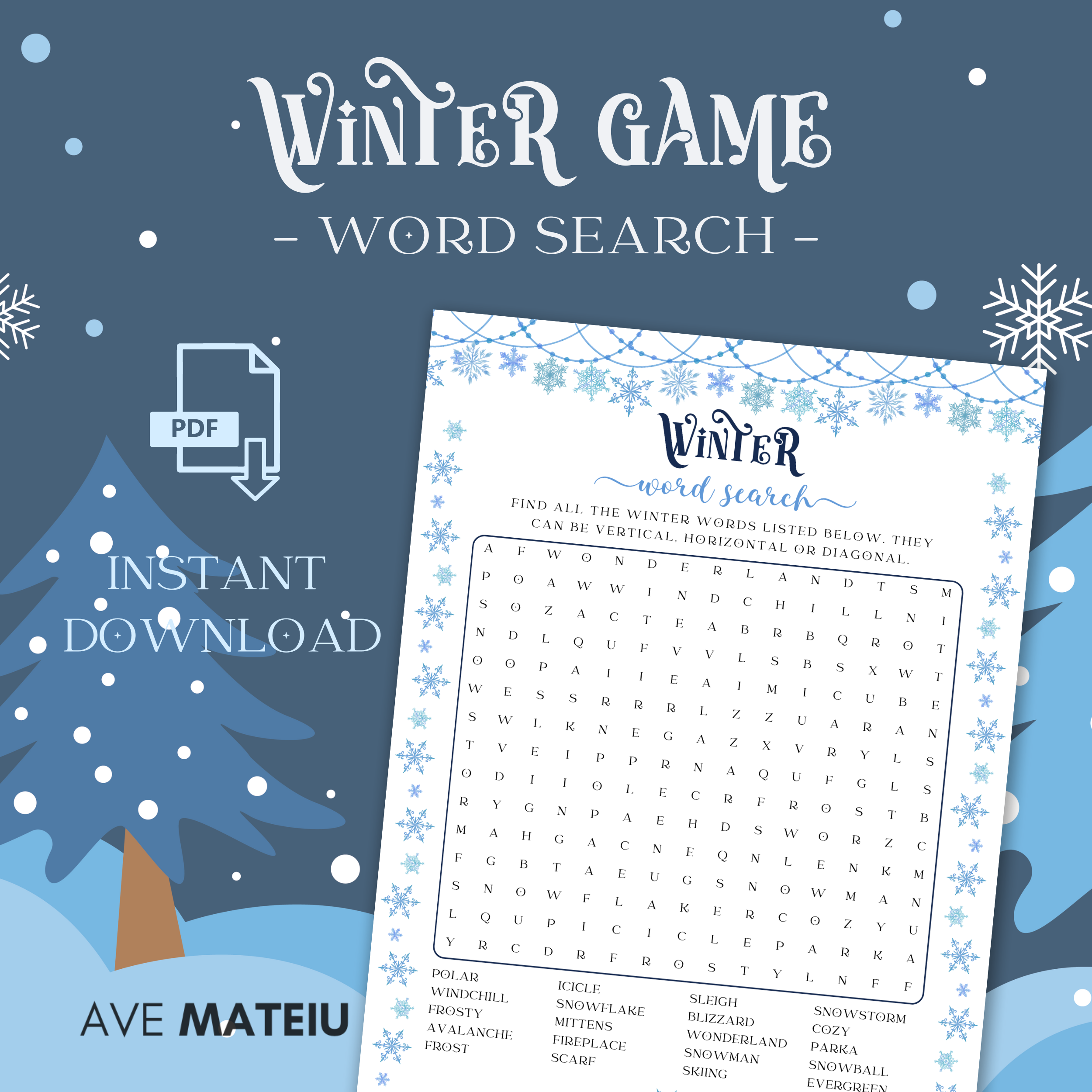 Printable Winter Word Search Game Ave Mateiu