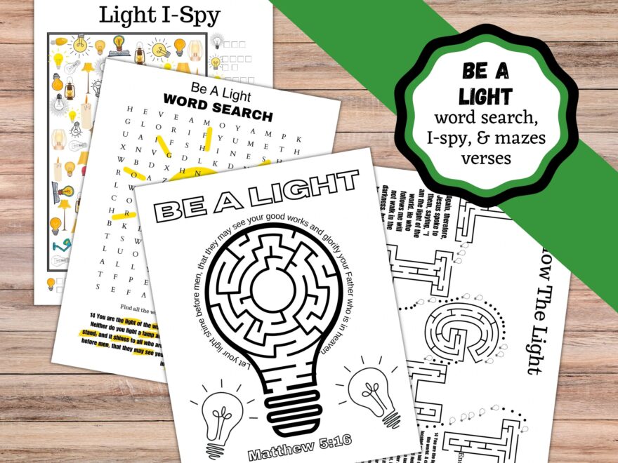 Printable Word Search I spy And Mazes For Being A Light For Jesus Let Your Light Shine Activity Pages Bible Based Activity Pages Etsy