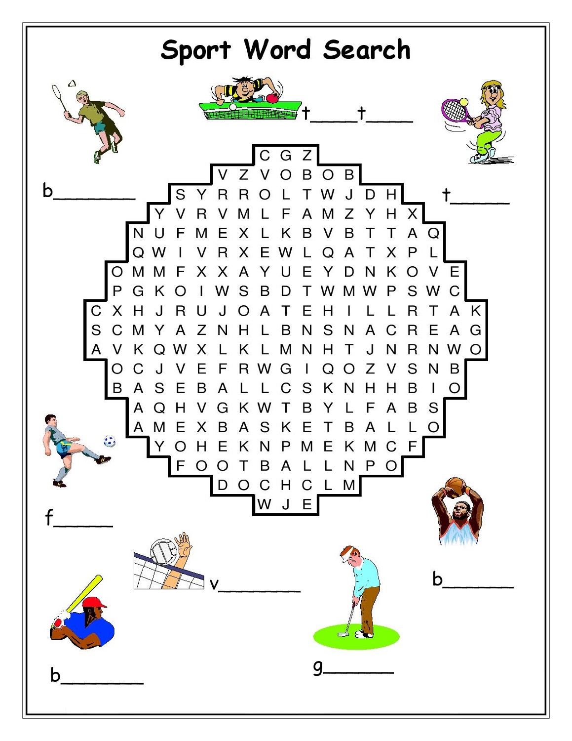 Sports Word Searches Printable