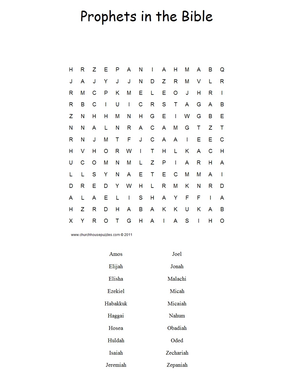 Prophets In The Bible Word Search Puzzle