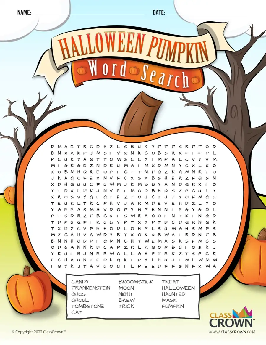 Pumpkin Word Search Puzzles ClassCrown