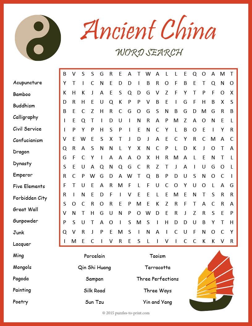 Free Printable Ancient China Word Search