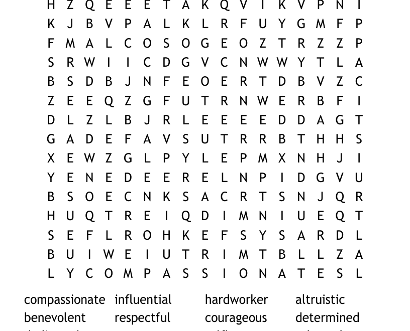 Qualities Of A Hero Word Search WordMint
