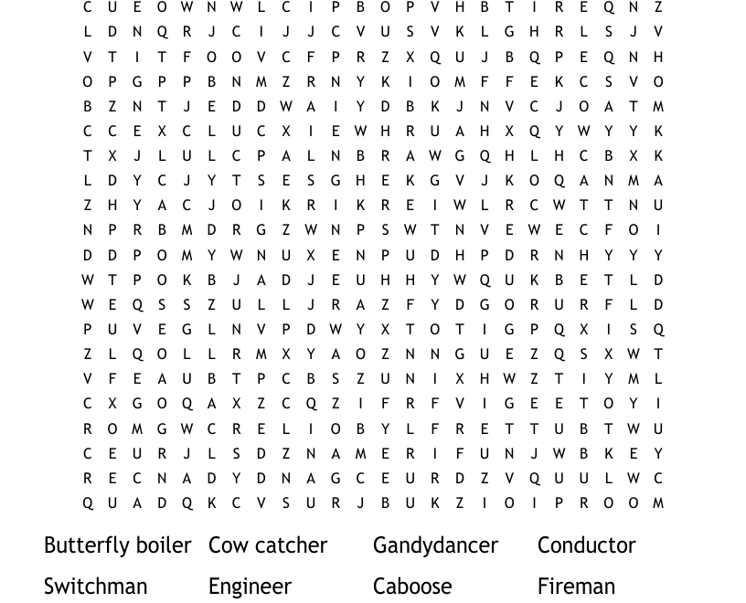 Railroad Word Search WordMint