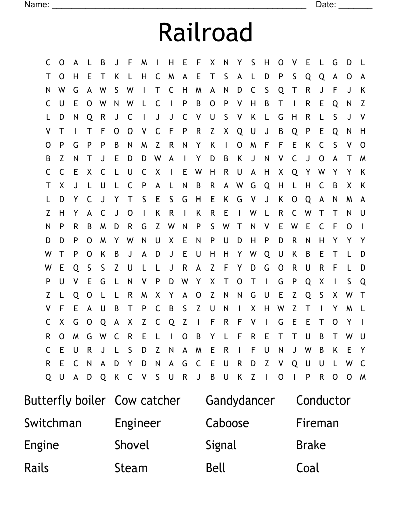 Railroad Word Search WordMint Railroad Word Search WordMint