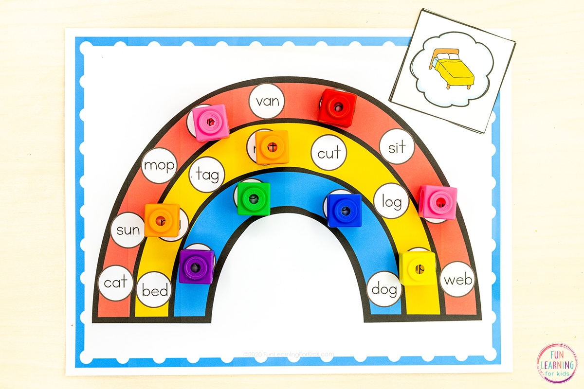 Rainbow CVC Word Find Color Sheets