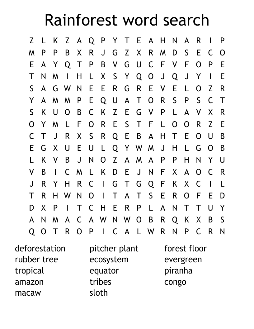 Rainforest Word Search WordMint