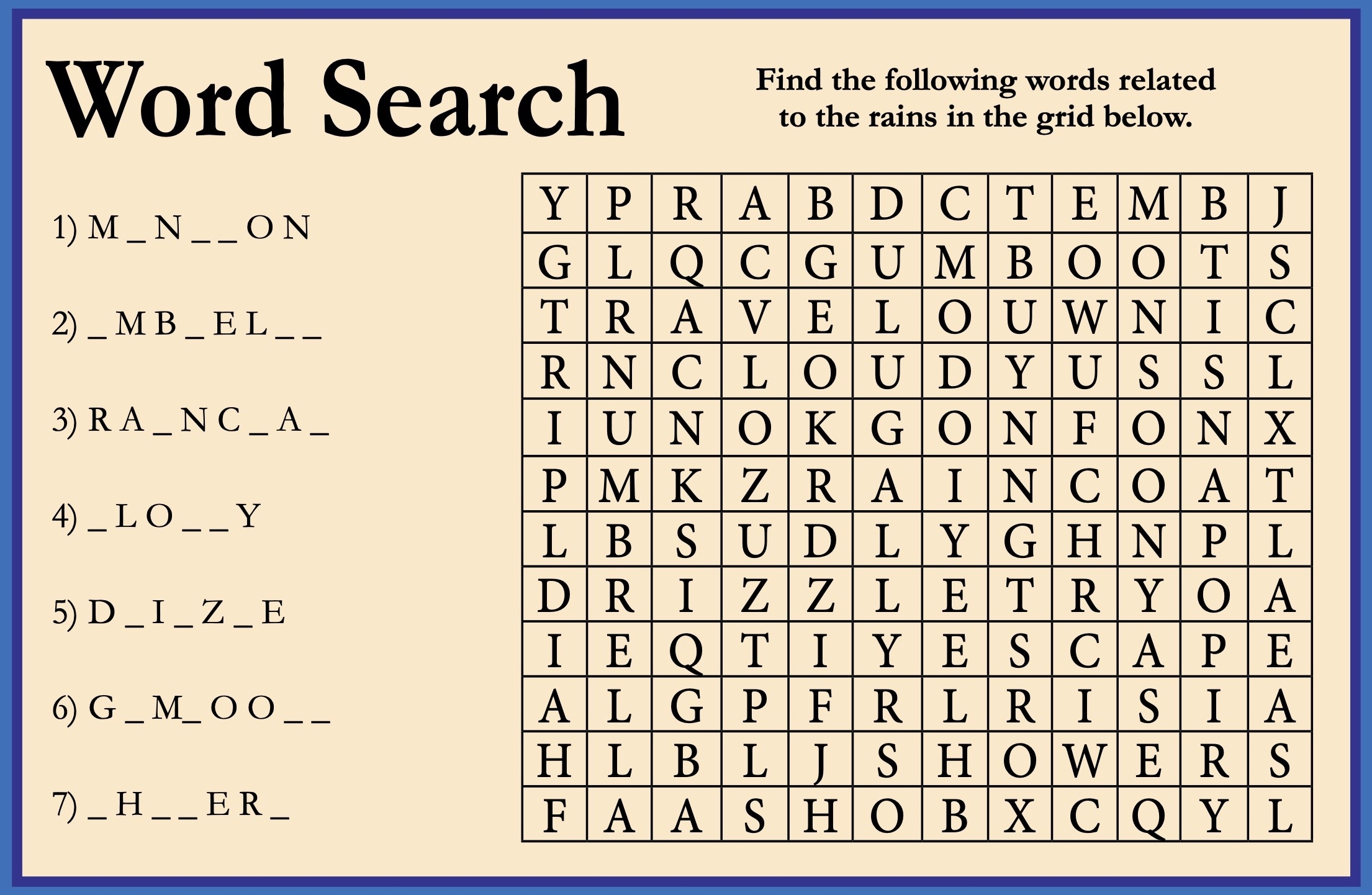 Rainy Word Search Champak Magazine