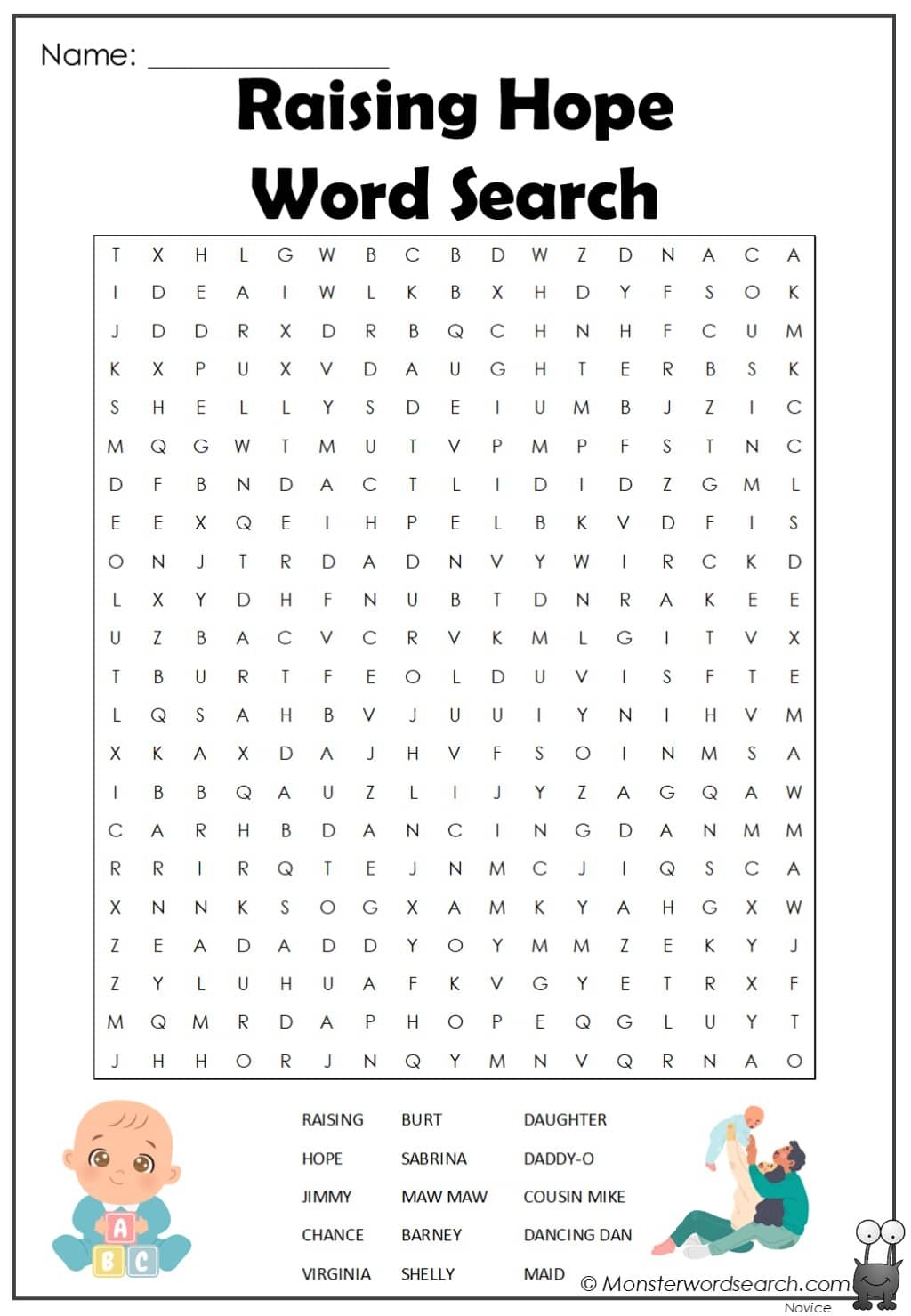 Raising Hope Word Search Monster Word Search