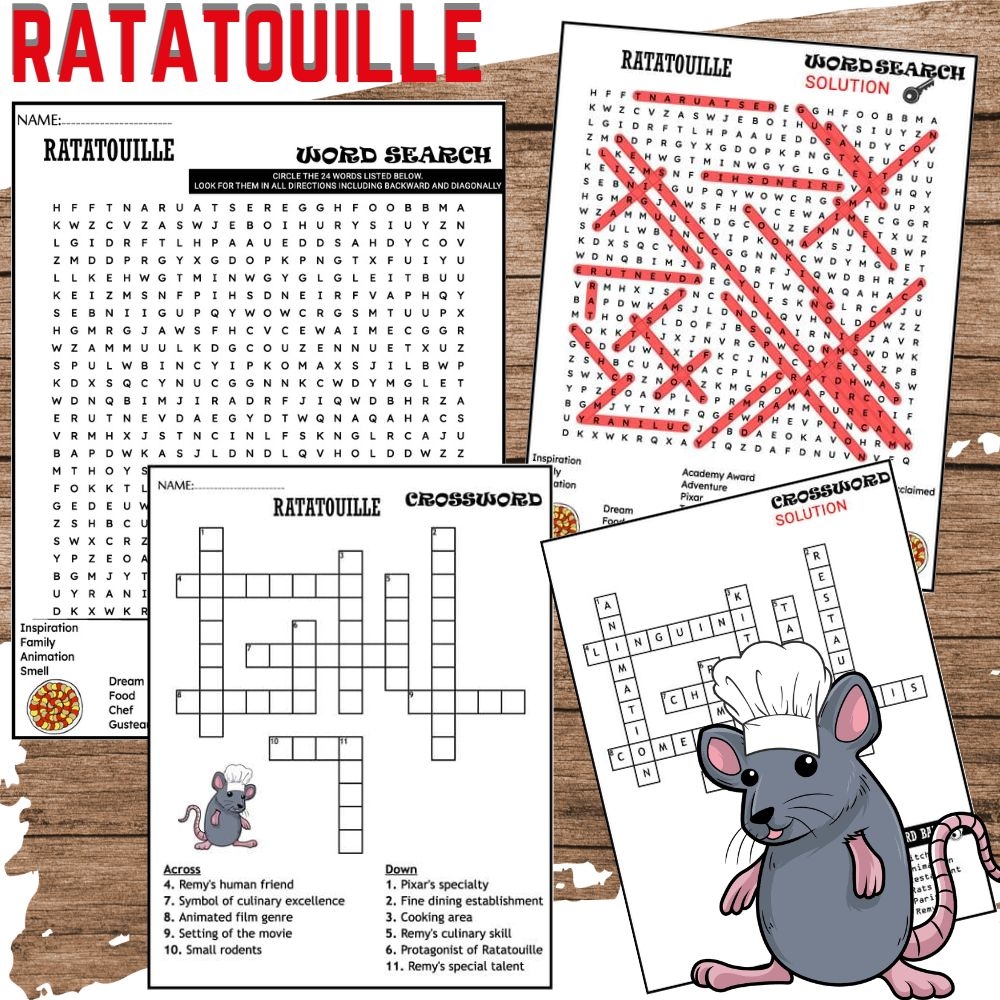 ratatouille movie worksheets word search and crossword edition made by teachers