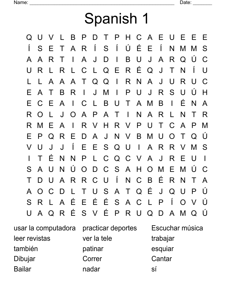 Realidades 1A Word Search WordMint