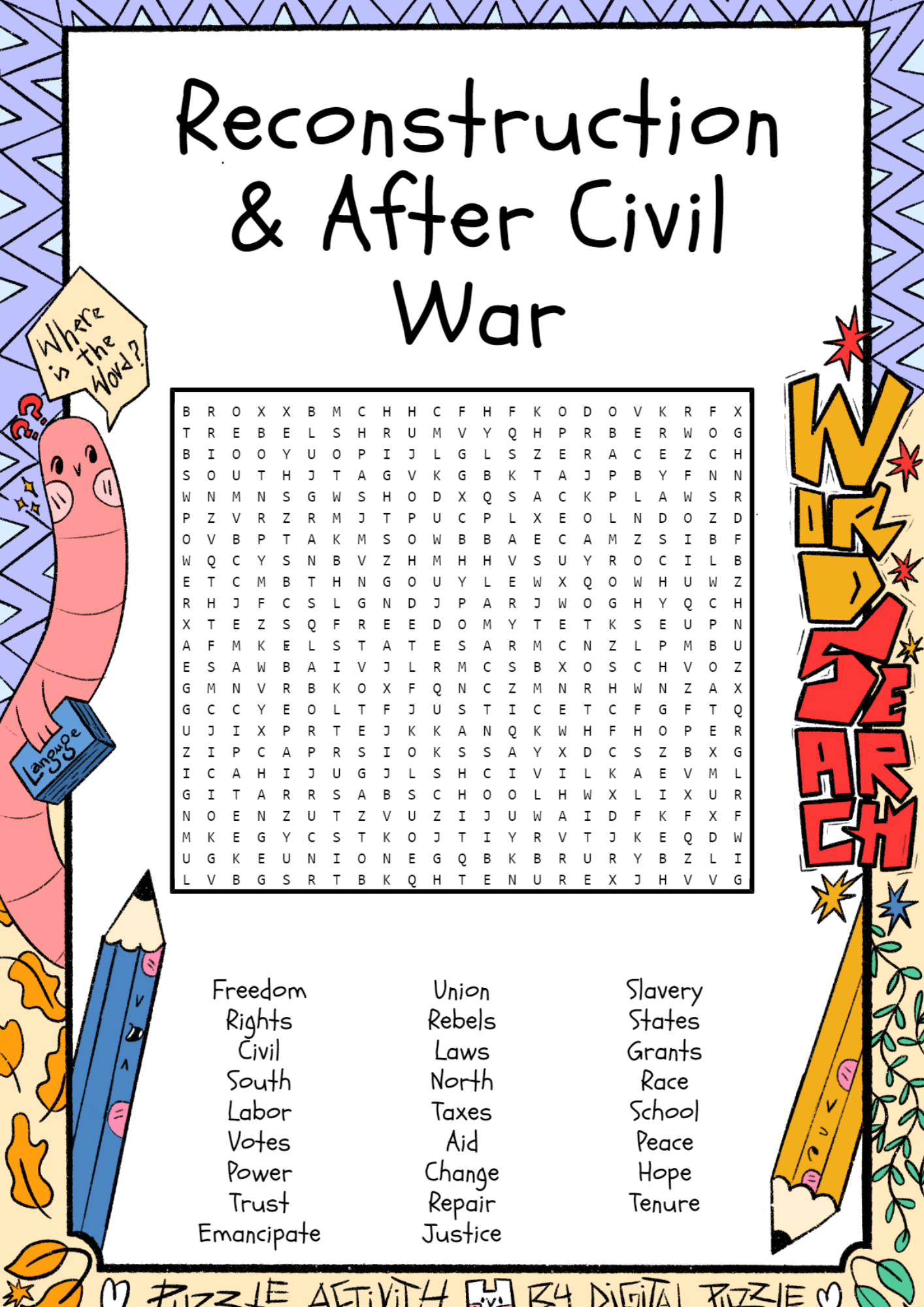 Reconstruction After Civil War Word Search Puzzle Worksheet Activity Made By Teachers