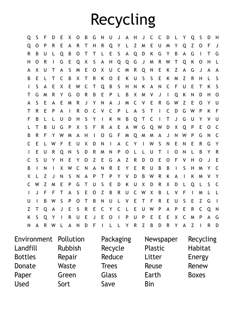 Recycling Word Search WordMint