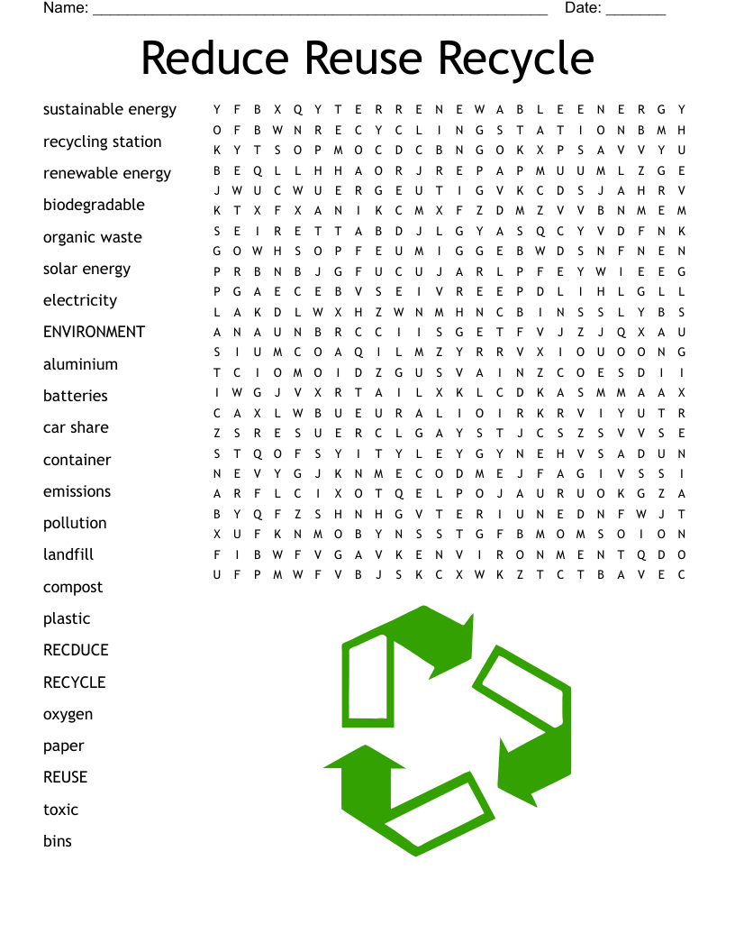 Reduce Reuse Recycle Word Search WordMint