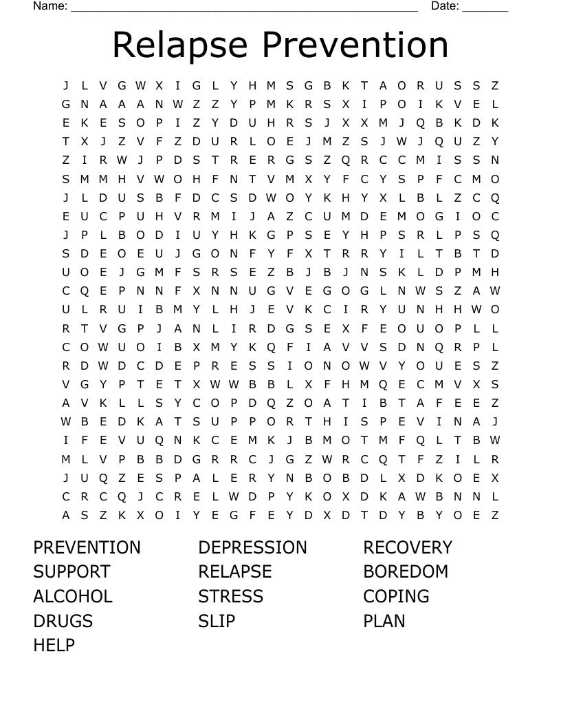 Relapse Prevention Word Search WordMint