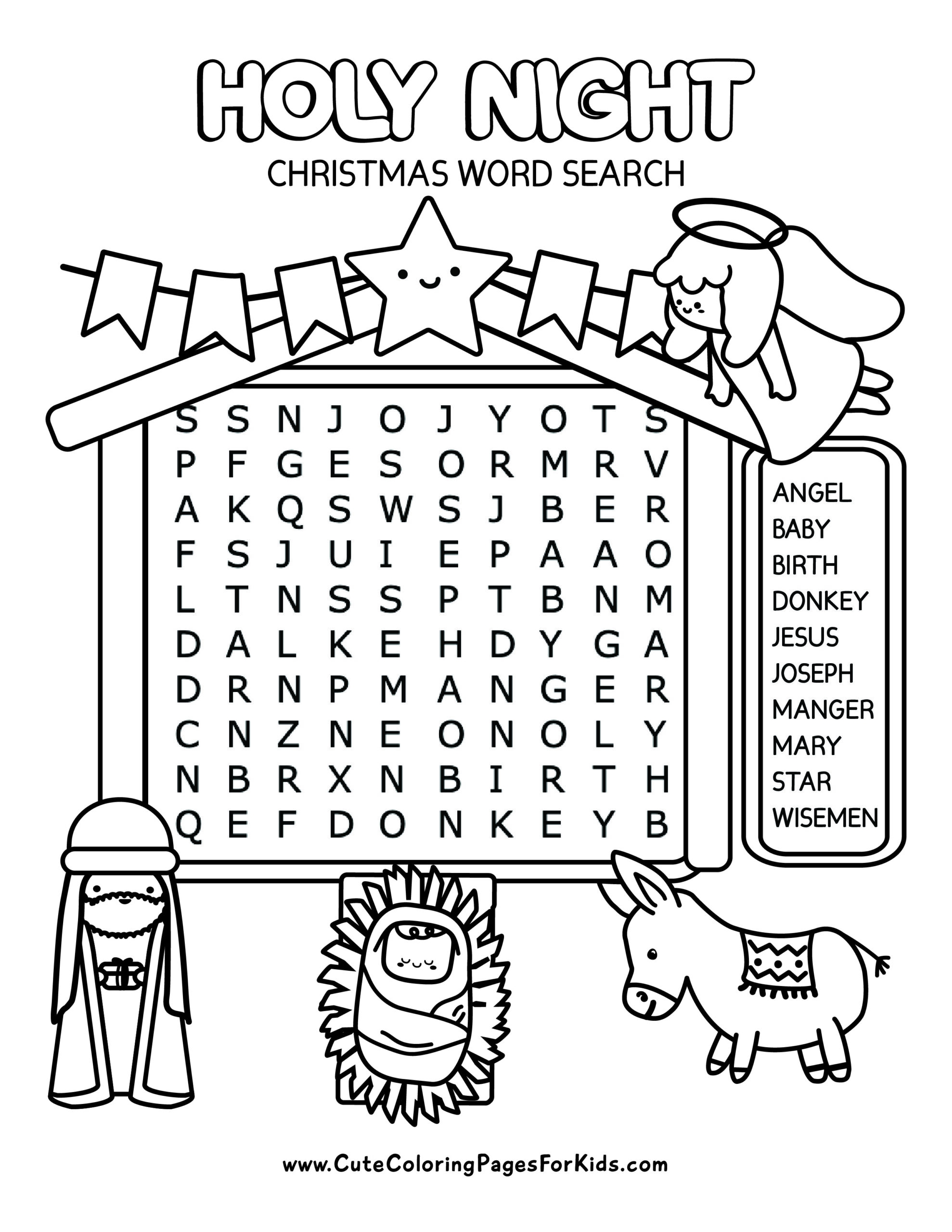Religious Christmas Word Search Cute Coloring Pages For Kids
