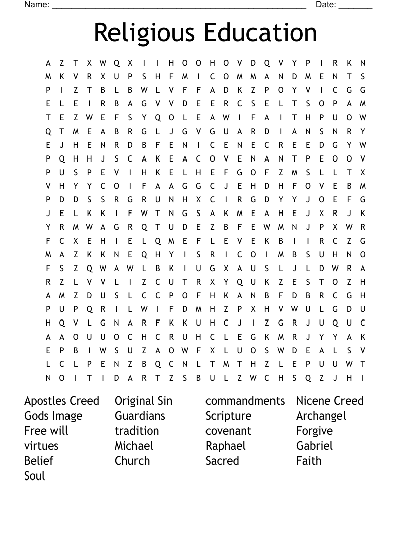 Religious Education Word Search WordMint Religious Education Word Search WordMint