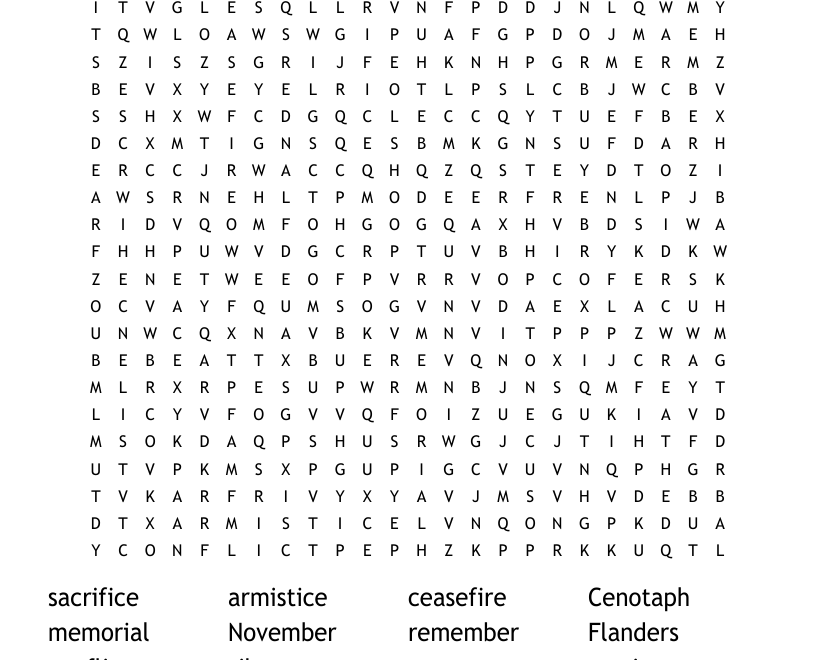 Remembrance Day Word Search WordMint
