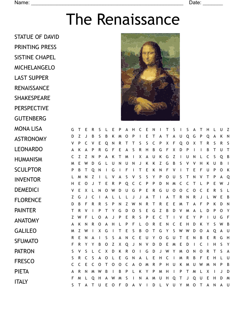 Renaissance Word Search WordMint
