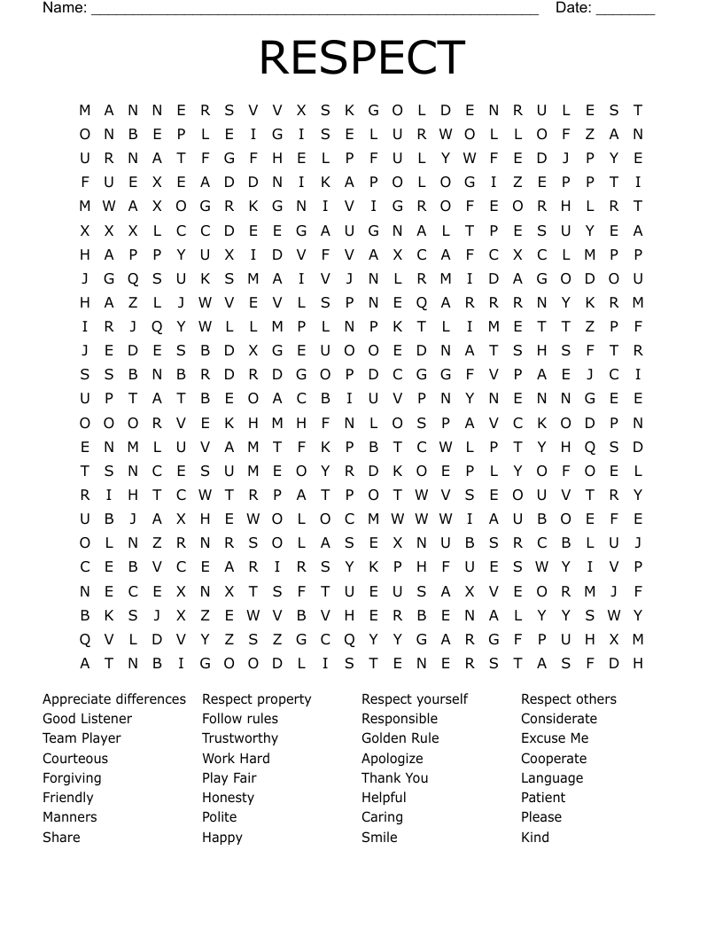 RESPECT Word Search WordMint RESPECT Word Search WordMint
