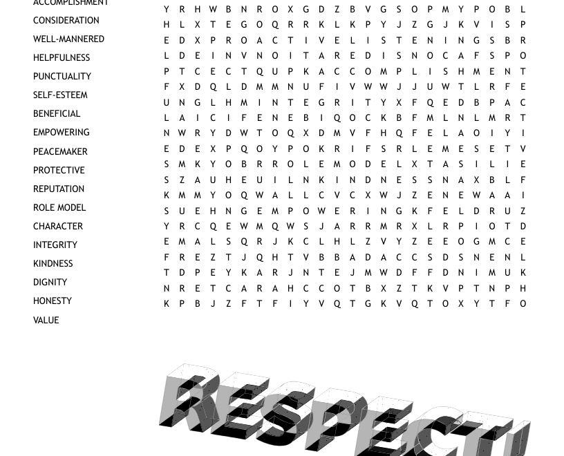 Respect Word Search WordMint