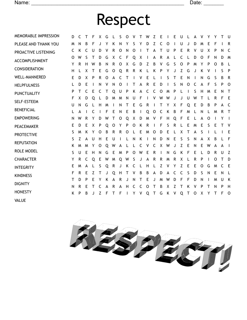 Respect Word Search WordMint Respect Word Search WordMint