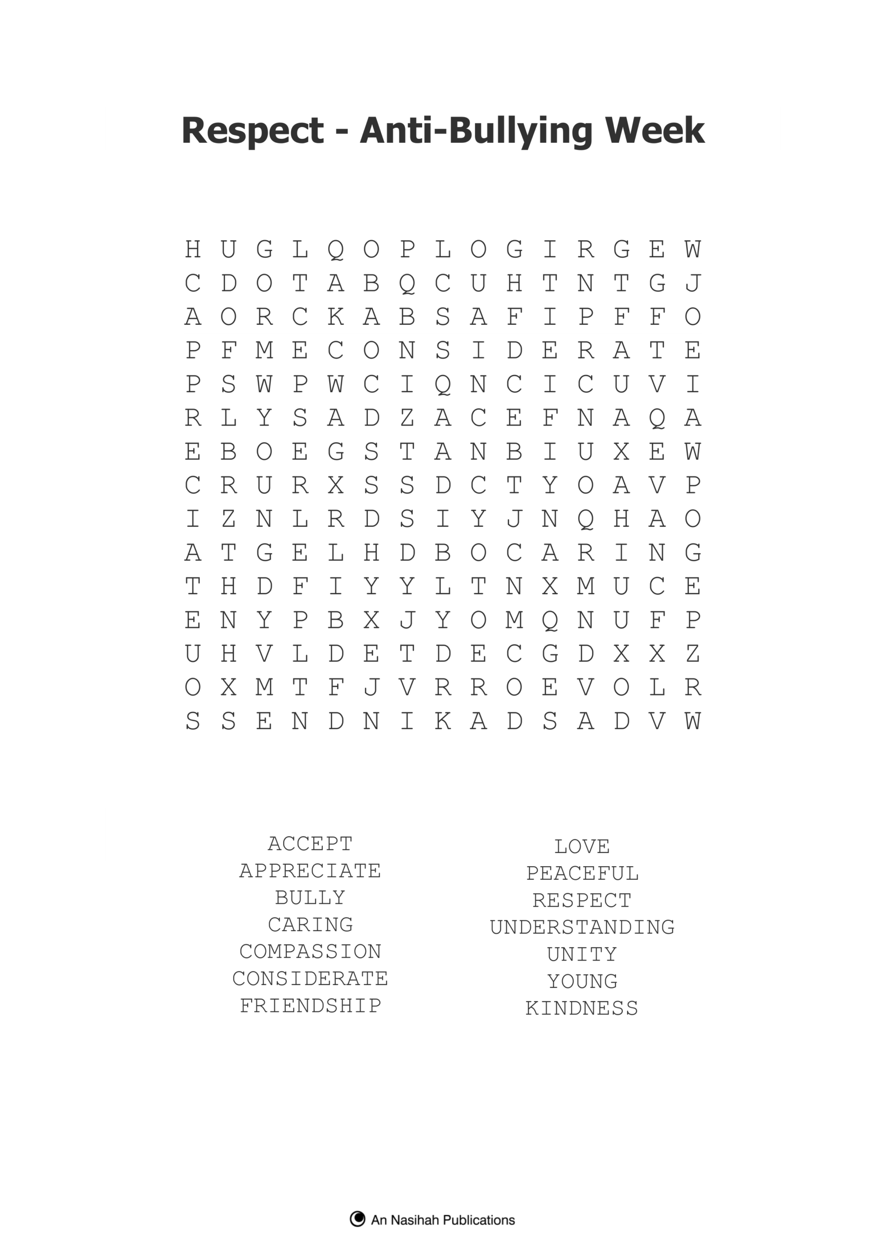 Respect Wordsearch An Nasihah Publications Respect Wordsearch An Nasihah Publications