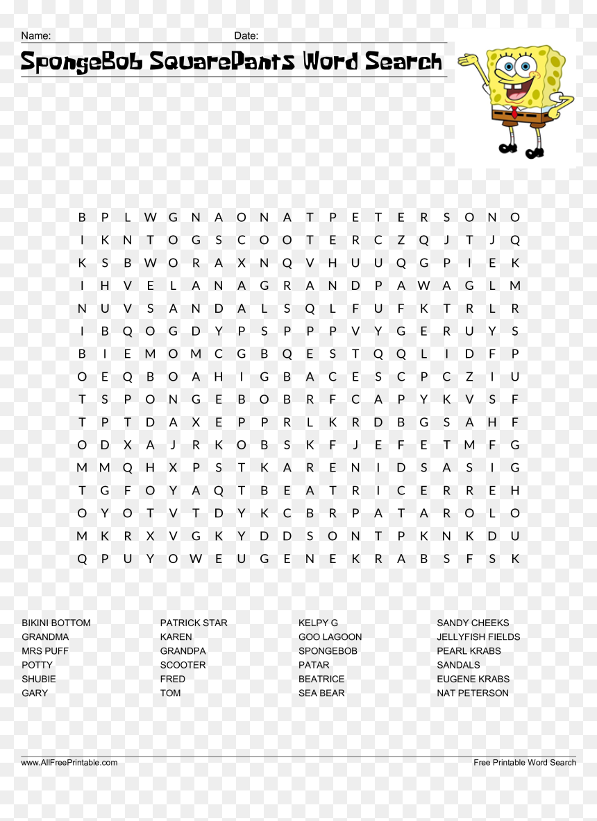 Reward Spongebob Word Search Free Squarepants Templates Bathroom Word Search Free HD Png Download Vhv