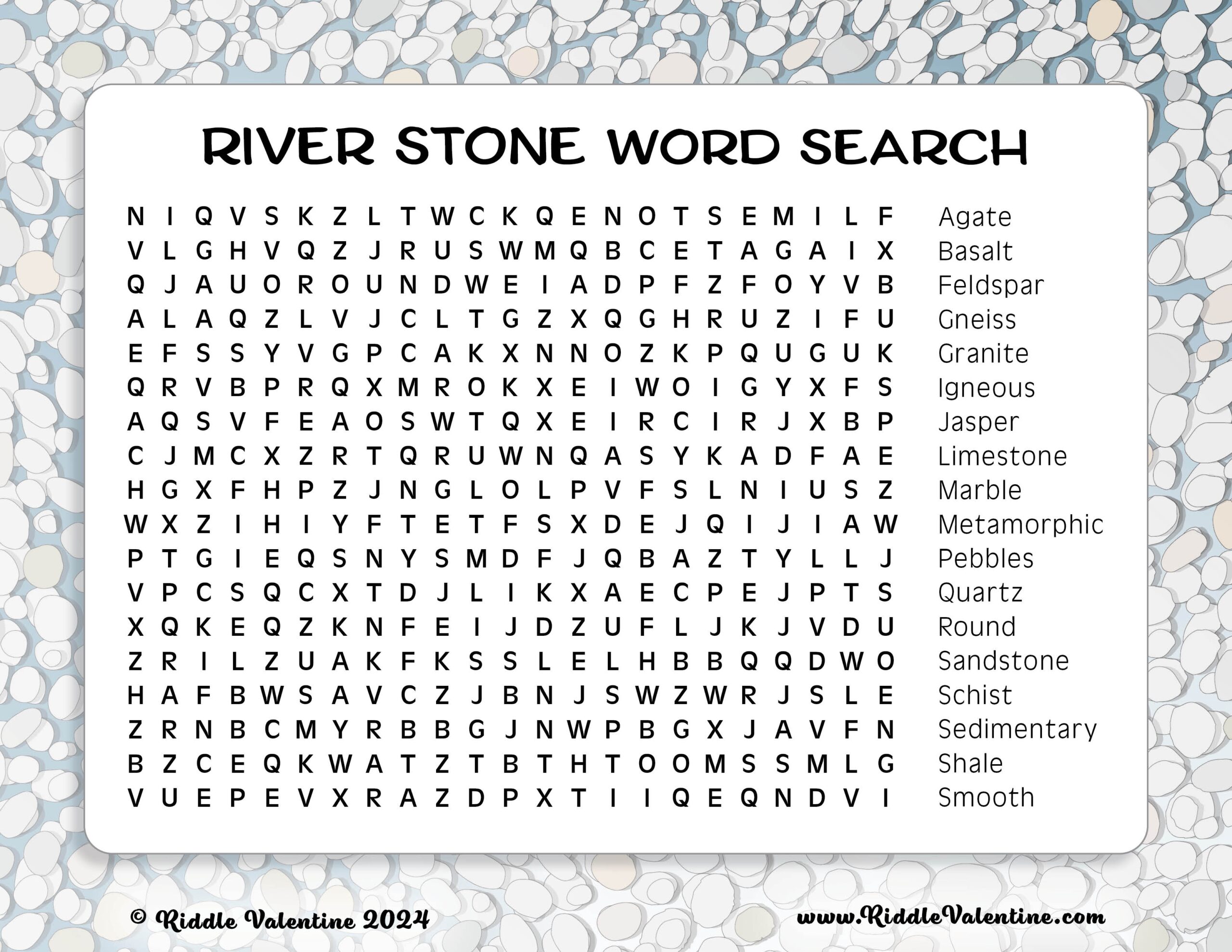 River Stone Word Search Riddle Valentine s Puzzles