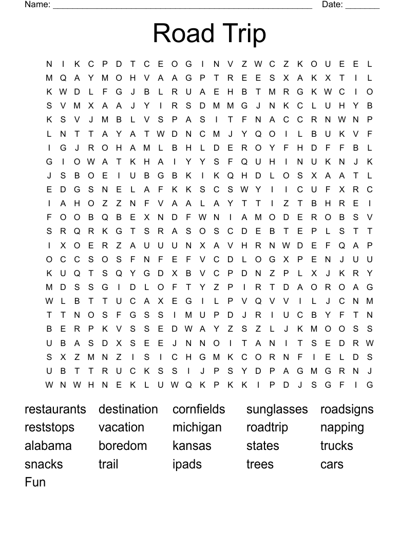 Road Trip Word Search WordMint Road Trip Word Search WordMint