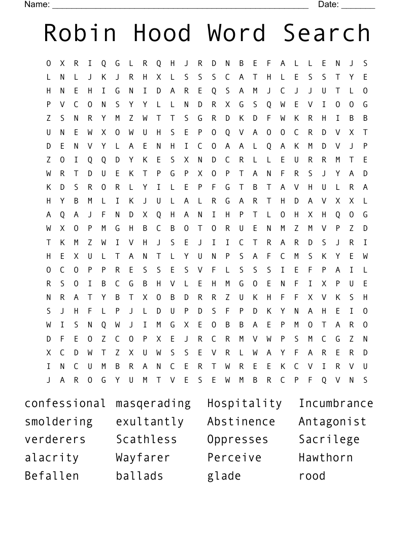 Robin Hood Word Search WordMint