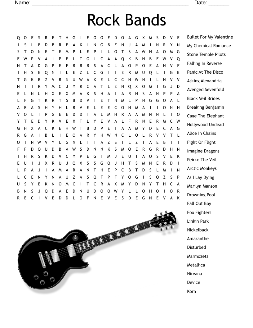Rock Bands Word Search WordMint