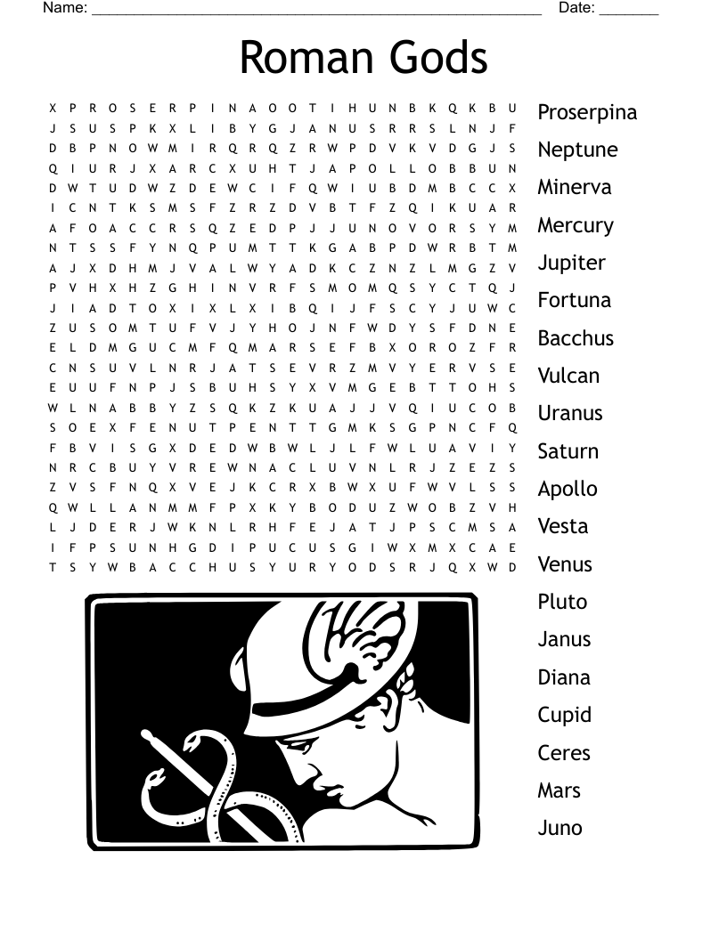 Roman Gods Word Search WordMint