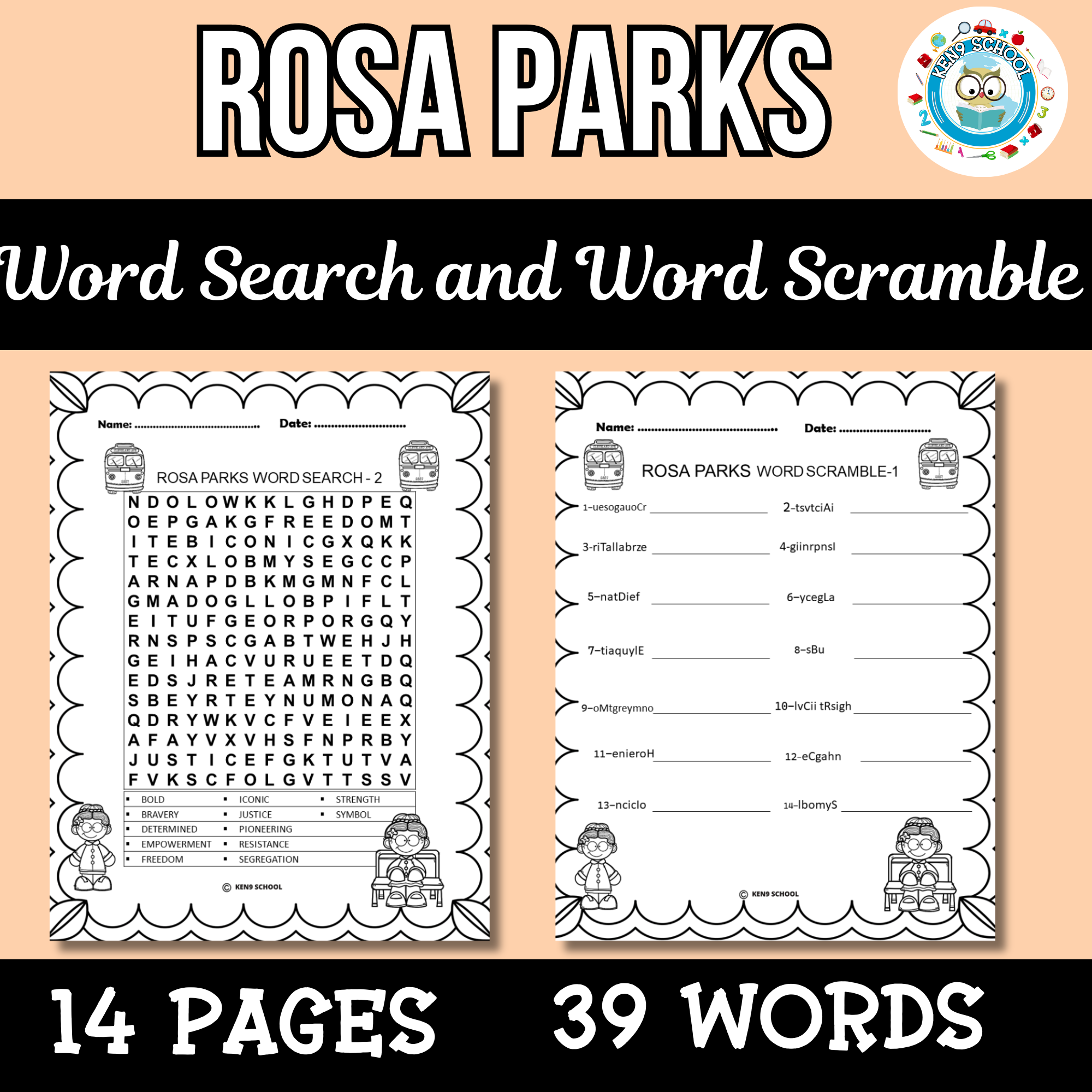 Rosa Parks Word Search And Word Scramble Puzzles Black History Month Made By Teachers