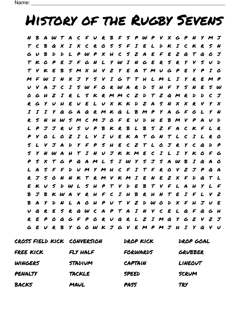 Rugby Word Find Word Search WordMint