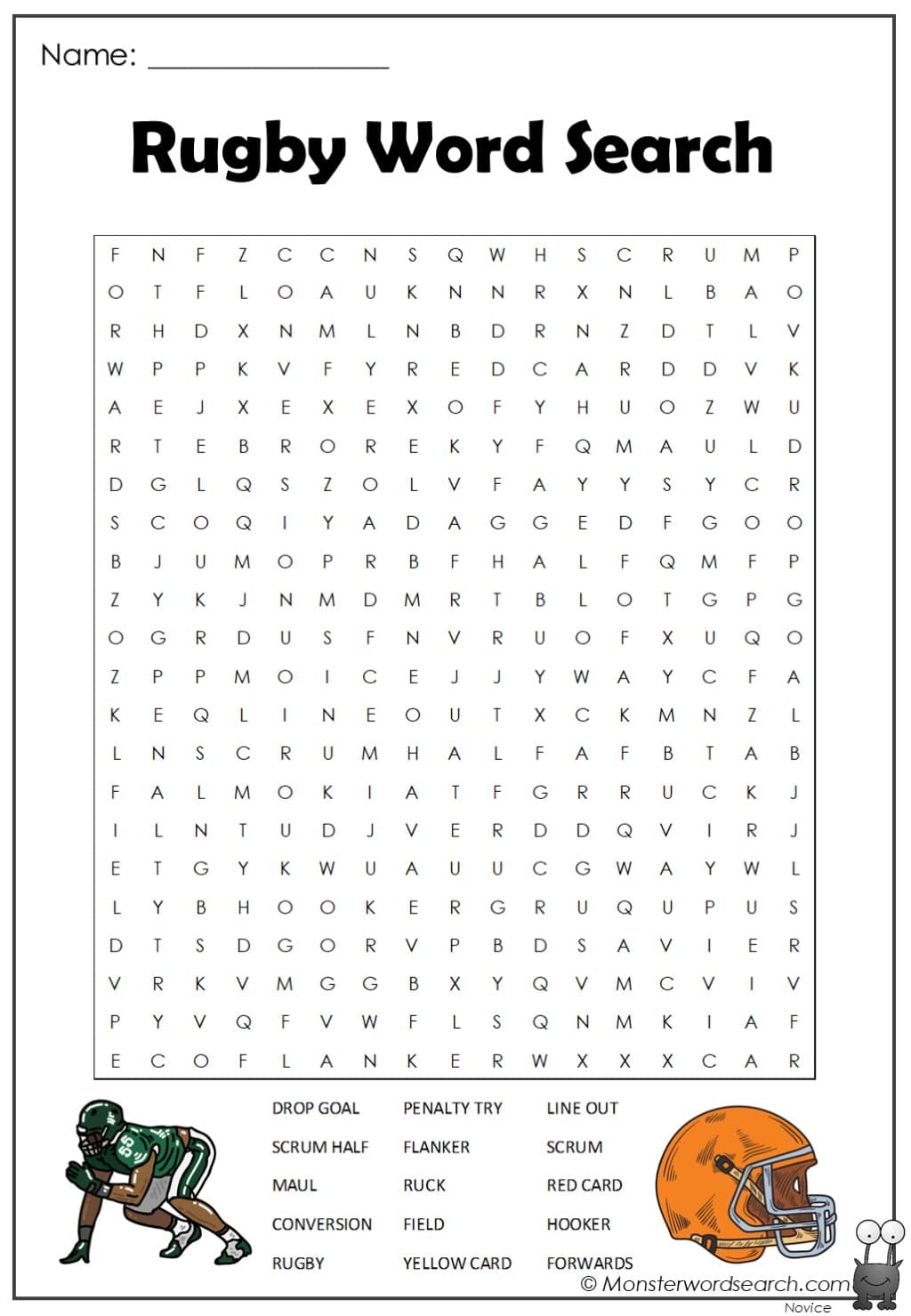 Rugby Word Search Monster Word Search