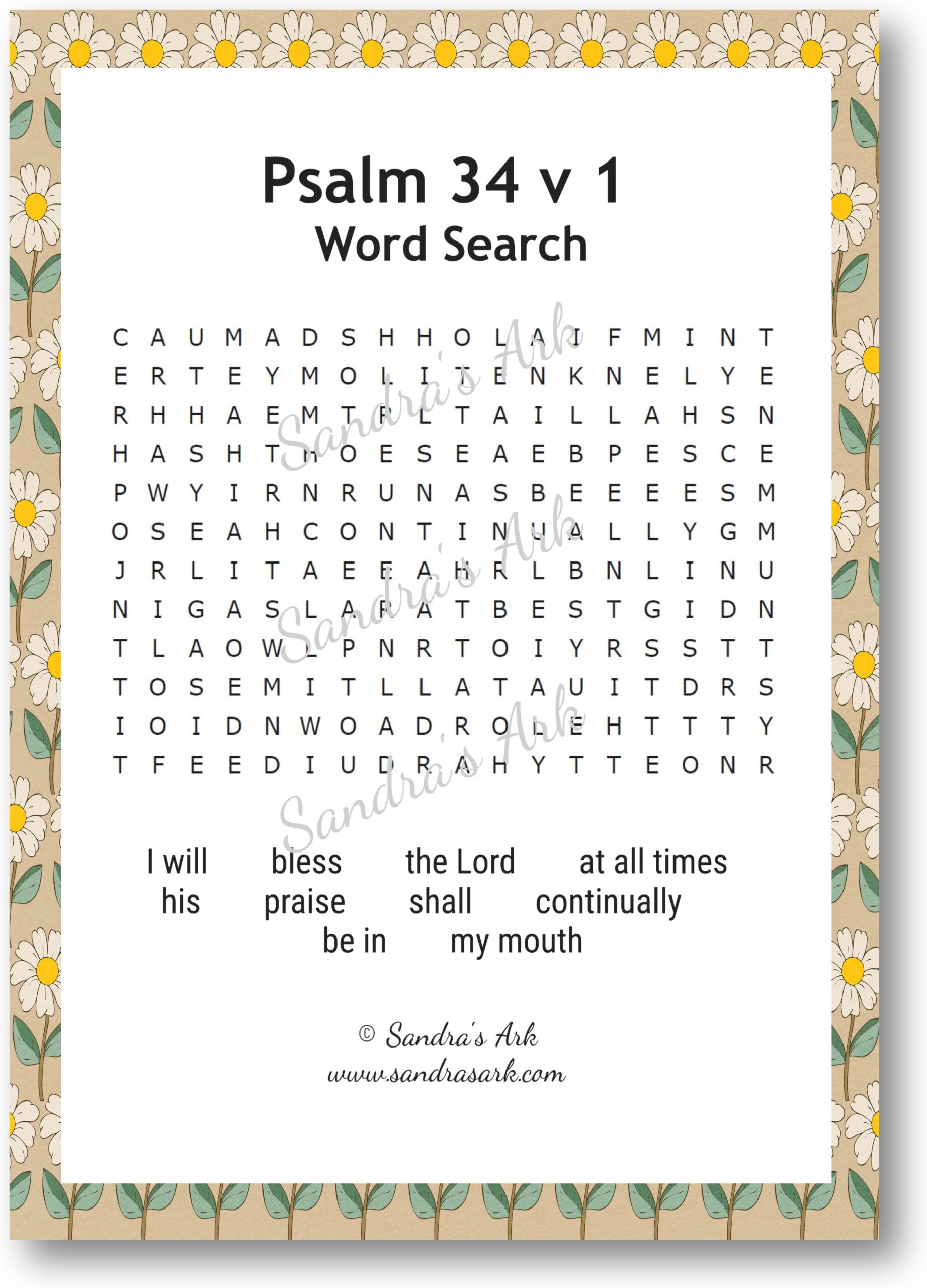 Sandra s Ark Psalm 34 V 1 4 Free Word Search Puzzles Coffee Conversation