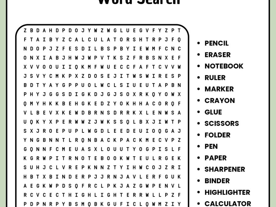School Supplies No Prep Word Search Worksheets For Kids Made By Teachers