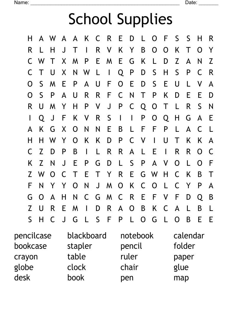 School Supplies Word Search WordMint School Supplies Word Search WordMint