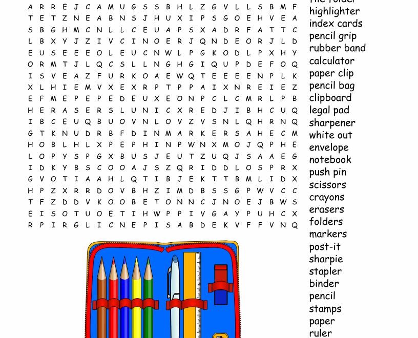 School Supplies Word Search WordMint